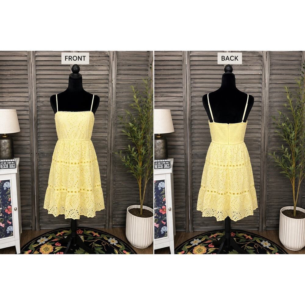 Altar’d State Yellow Eyelet Smocked Back Mini Dress XL NWOT Cotton Lined - Picture 2 of 12